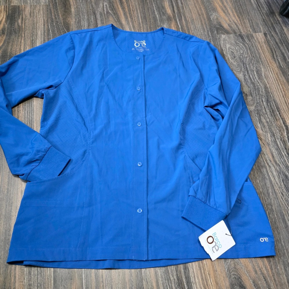 Barco One Women Royal Blue Snap Front Scrub Jacket Perforated Panels NWT XL
